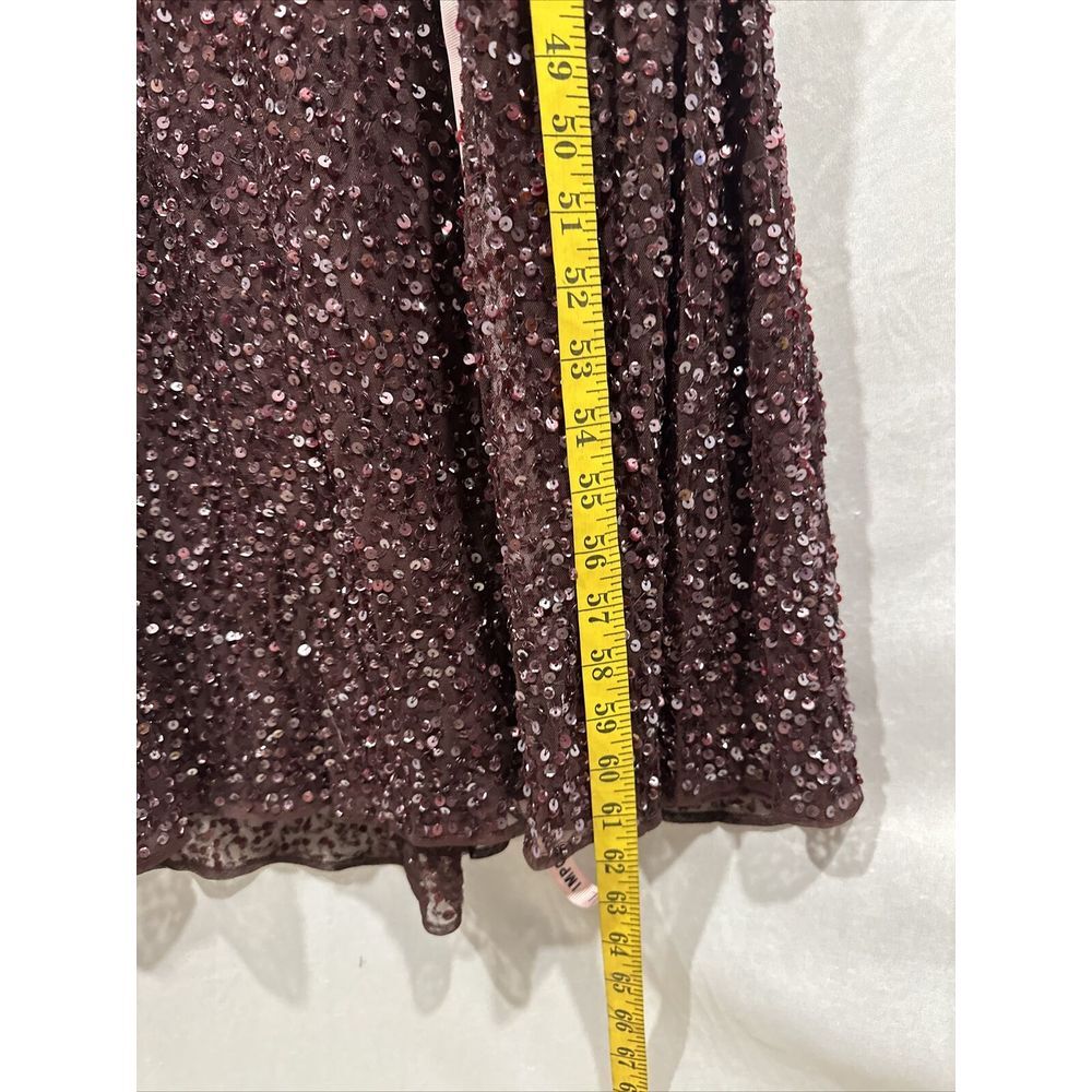 NWT Mac Duggal [ 10 ] V Neck Puff Shoulder Sequined Surplice Gown Mahogany J250‎ - Picture 9 of 15